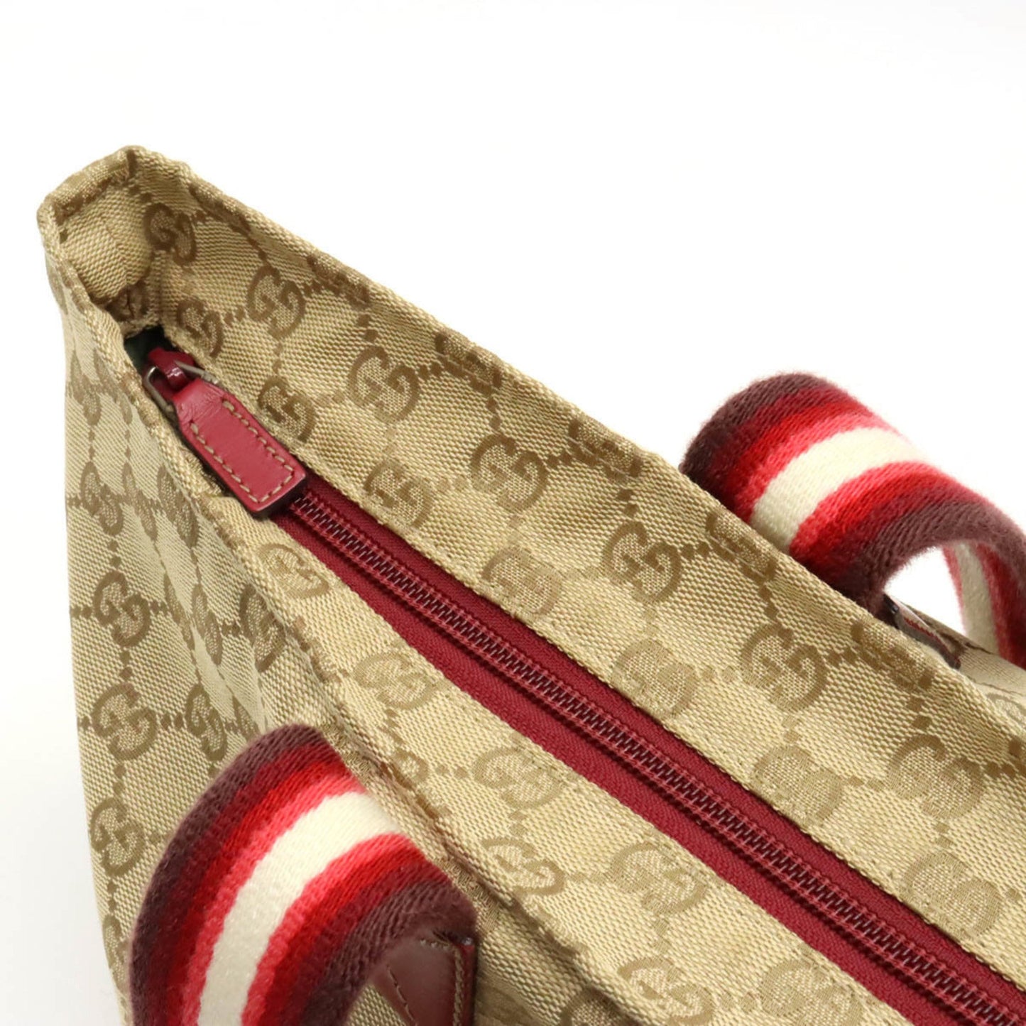 GUCCI GG Canvas Tote Bag Shoulder Leather Beige Cochineal Red Ivory 131230