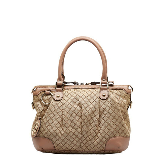 GUCCI Diamante Sookie Handbag Shoulder Bag 247902 Beige Pink Canvas Leather Women's