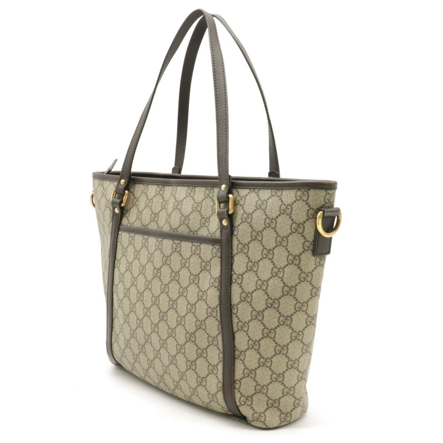 Gucci GG Supreme Tote Bag Shoulder PVC Leather Beige Dark Brown 388929