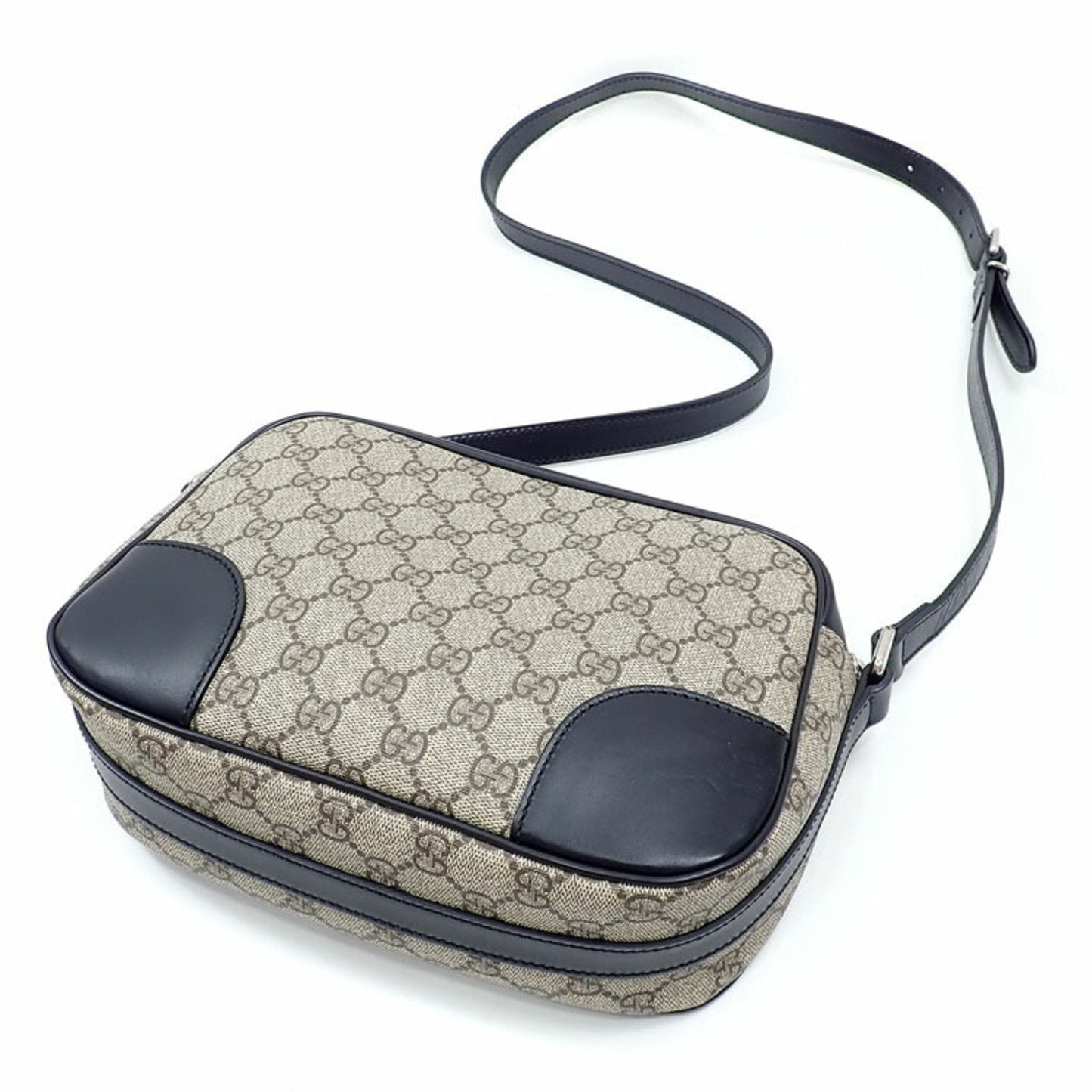 Gucci Shoulder Bag GG Supreme Women's Beige Black PVC Leather 387507 213317 Sherry Webbing