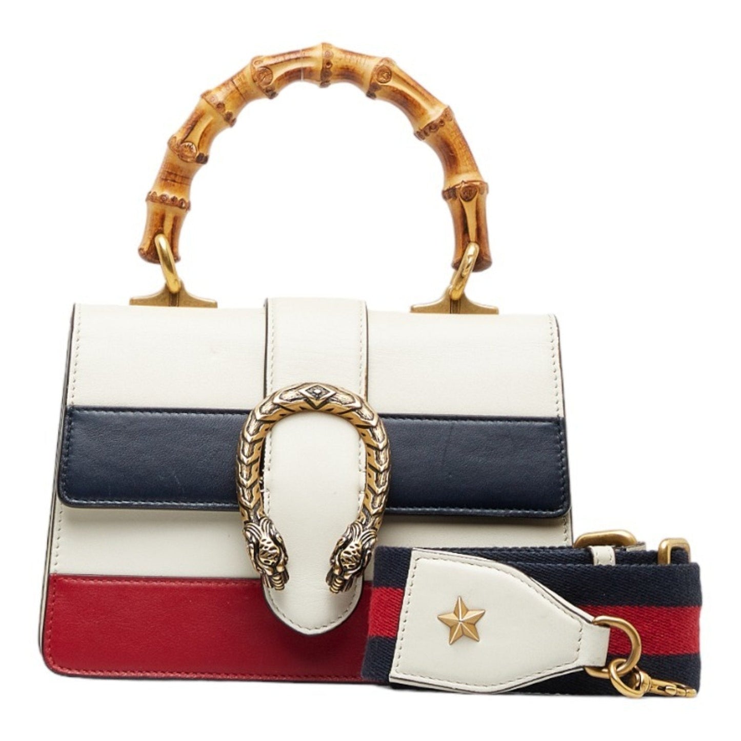 GUCCI Bamboo Duonissos Handbag Shoulder Bag White Multicolor Leather Women's