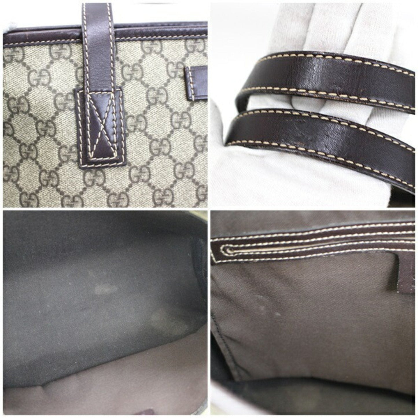 Gucci GG Supreme Plus Tote Bag Shoulder 211138 PVC x Leather Beige Dark Brown GUCCI Women's Men's Attached