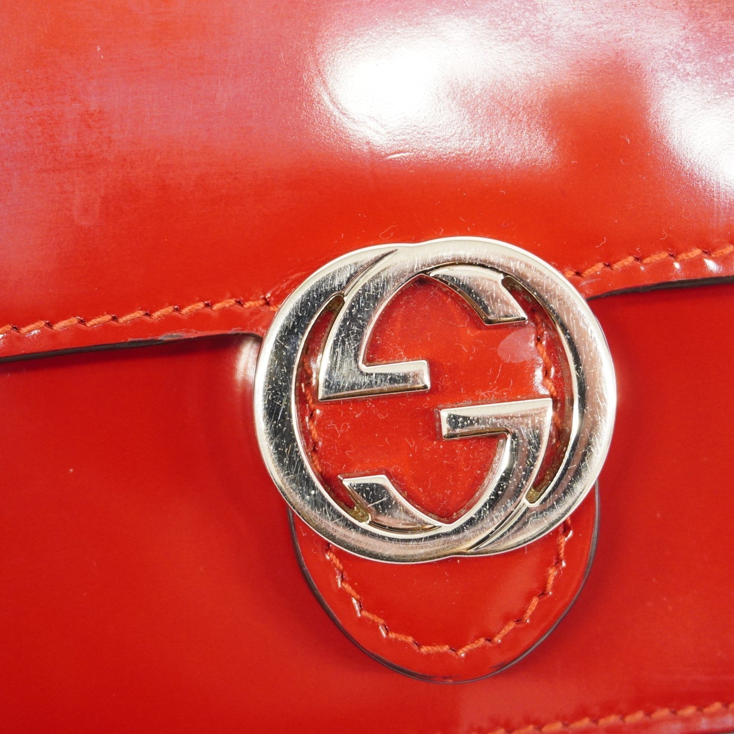 GUCCI  Interlocking G 510304 Women's Leather Shoulder Bag Red Color