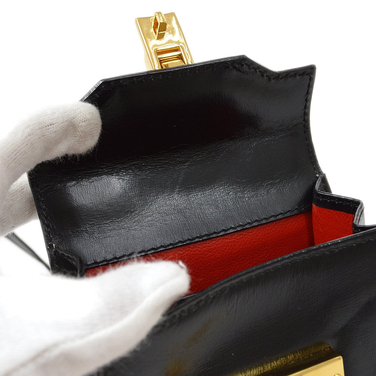 GUCCI 1980s Lady Lock Handbag Micro Black Calfskin AK31768j