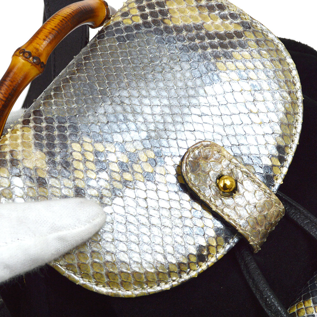 Gucci 1990's Black Suede Python Bamboo Backpack Small AK38542h
