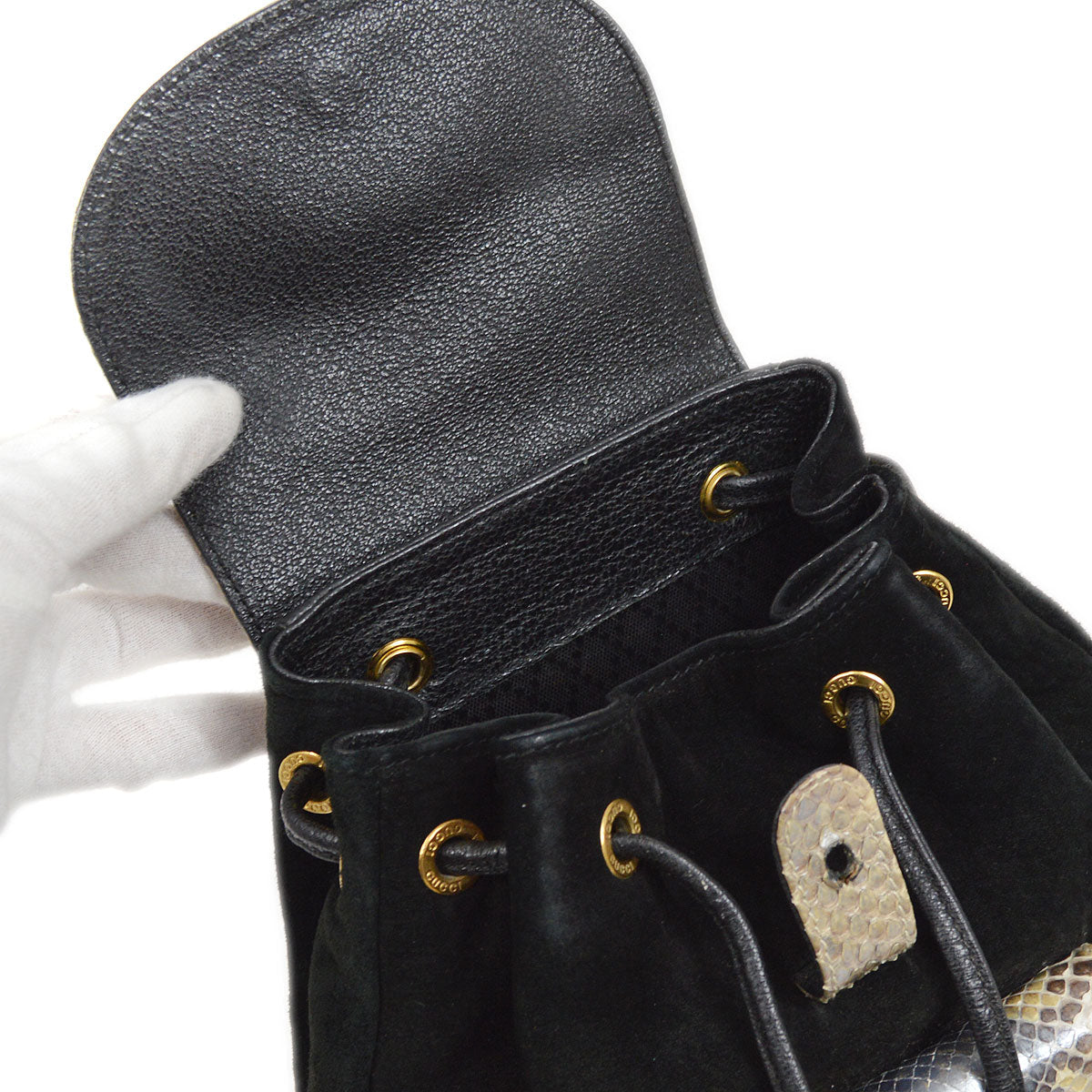 Gucci 1990's Black Suede Python Bamboo Backpack Small AK38542h