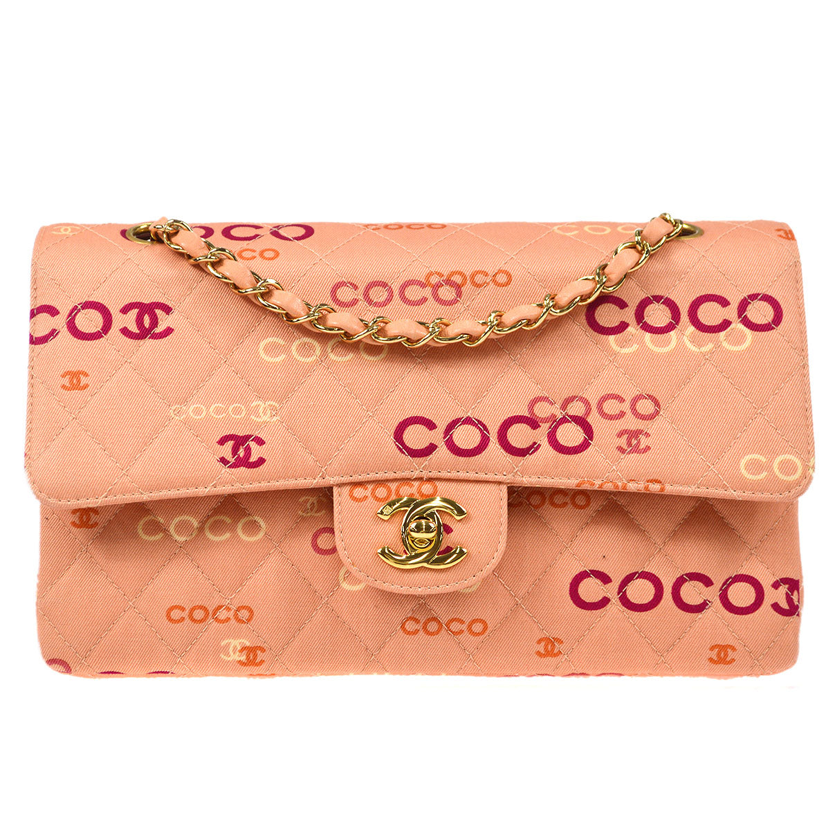 CHANEL COCO Classic Double Flap Medium Shoulder Bag Pink