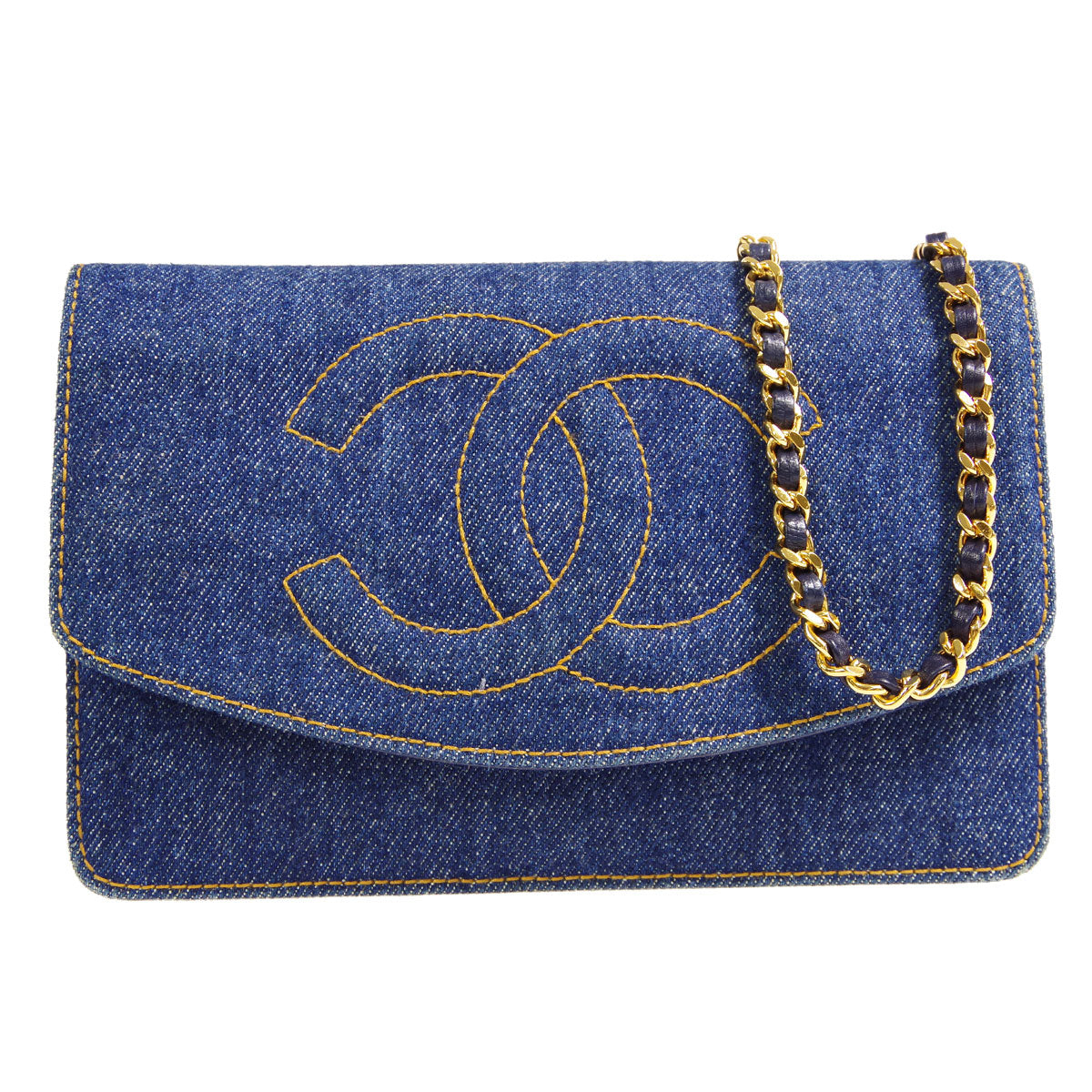 Chanel WOC Chain Shoulder Wallet Bag Indigo Denim 68157