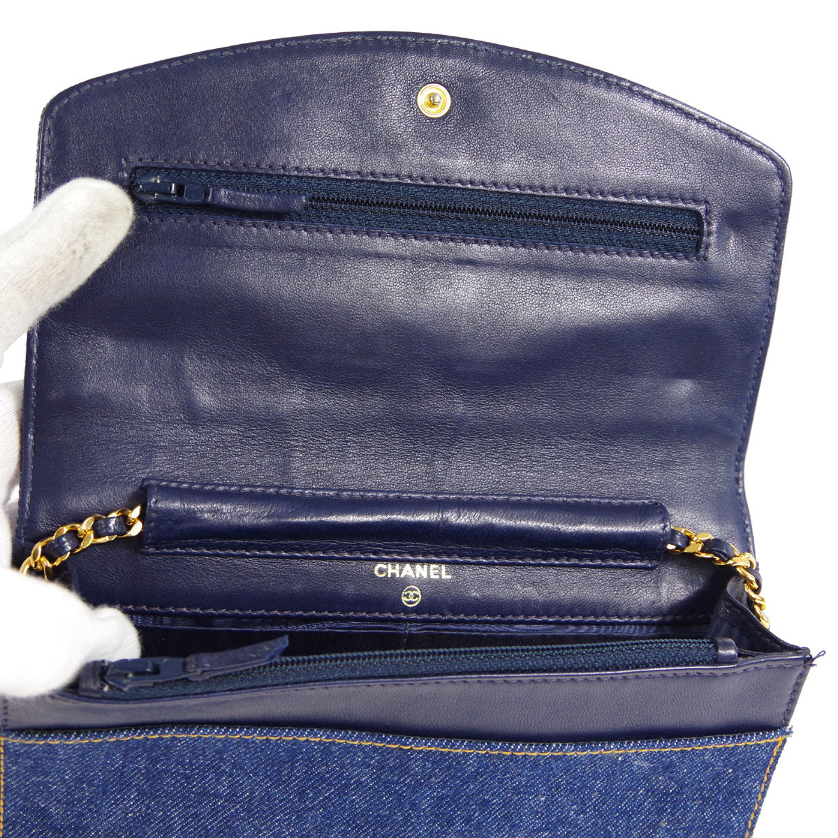 Chanel WOC Chain Shoulder Wallet Bag Indigo Denim 68157