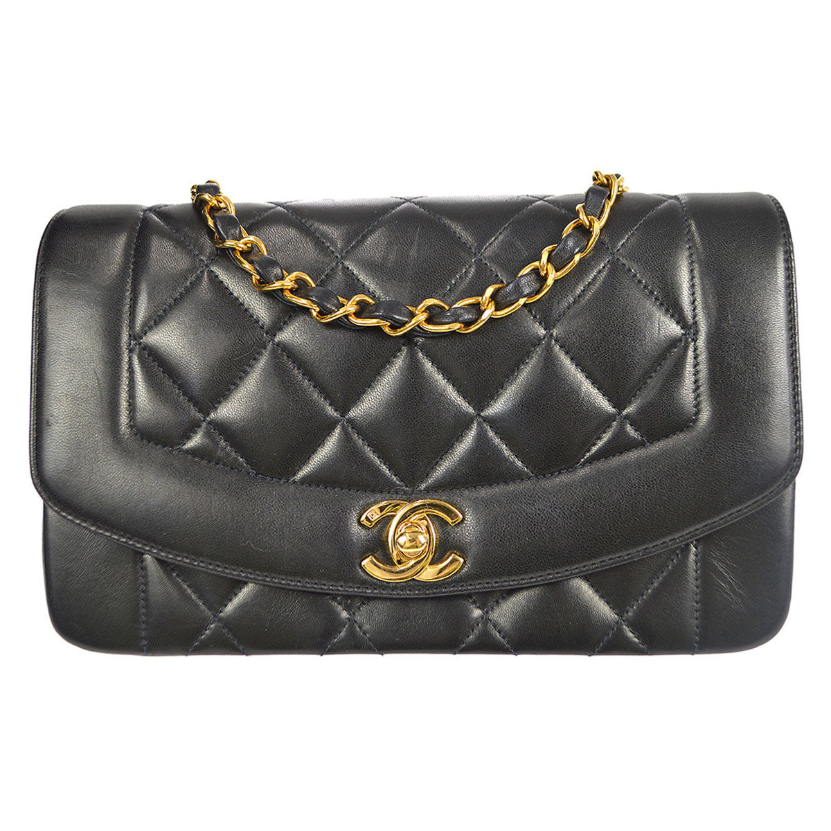 Chanel 1994-1996 Small Diana Chain Shoulder Bag Black Lambskin