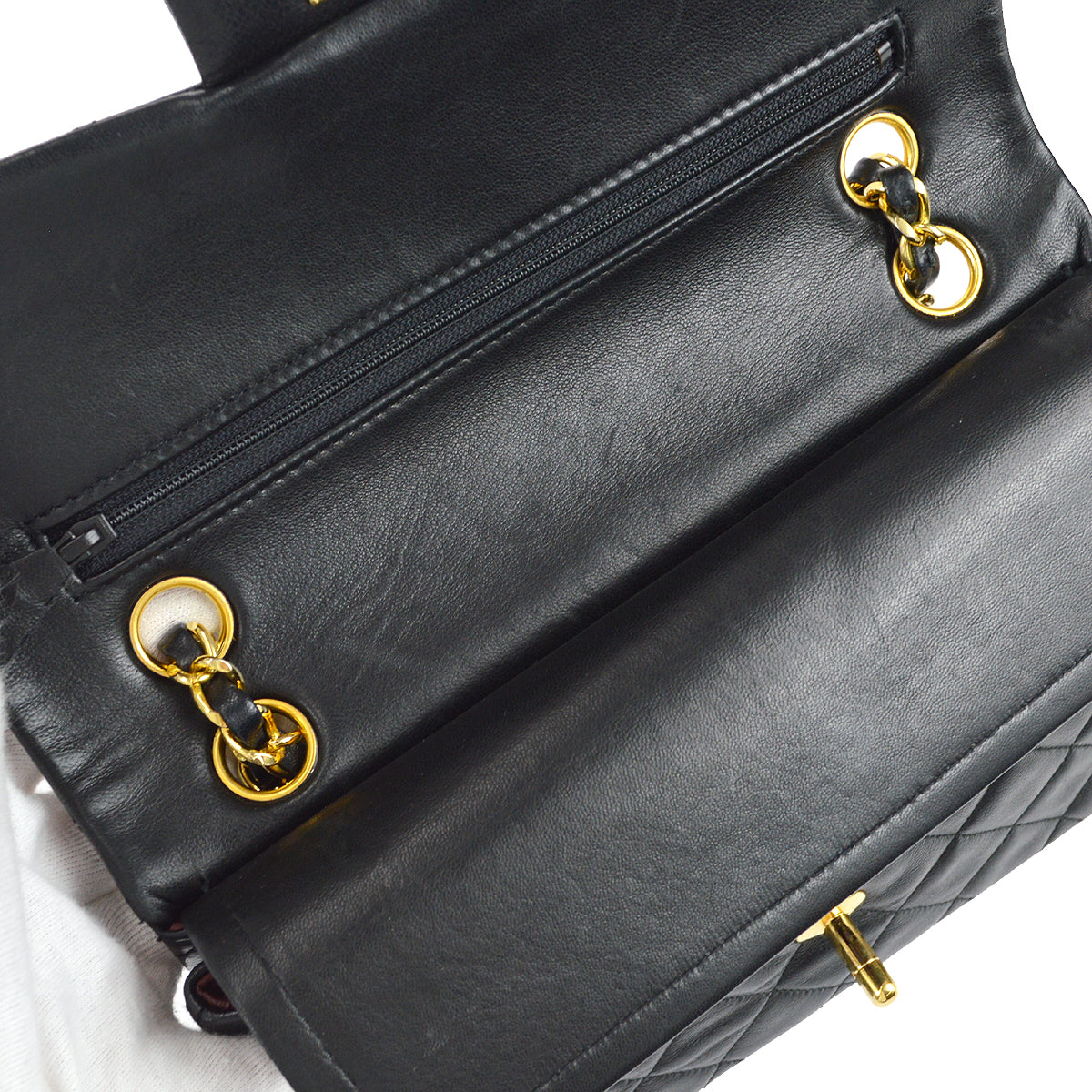 Chanel 1989-1991 Classic Double Flap Small Shoulder Bag Black Lambskin