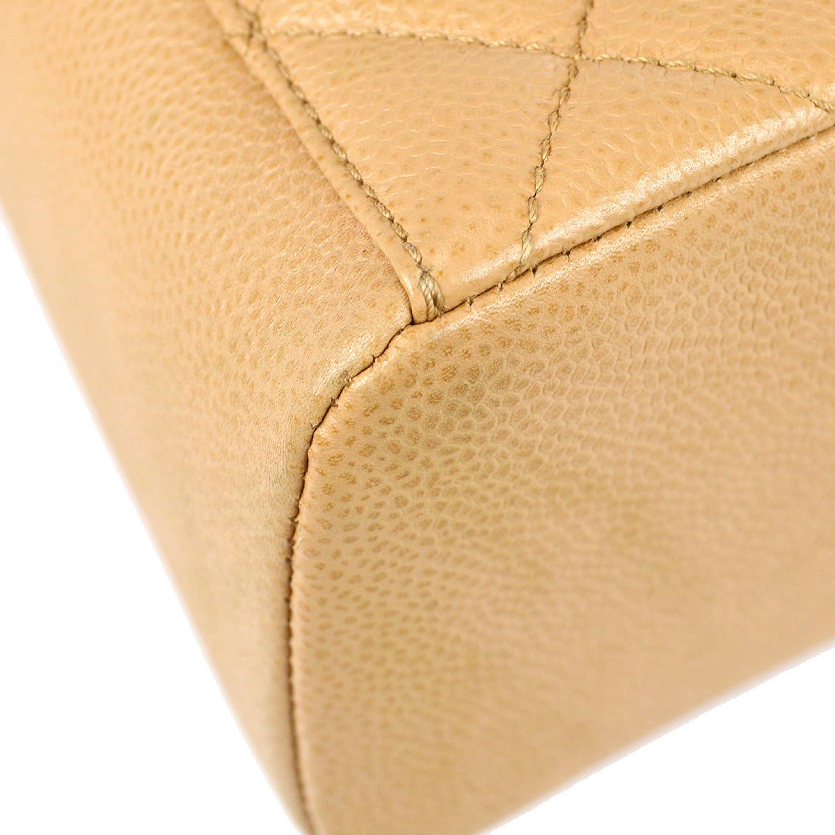 Chanel 1997-1999 Flap Shoulder Bag Beige Caviar