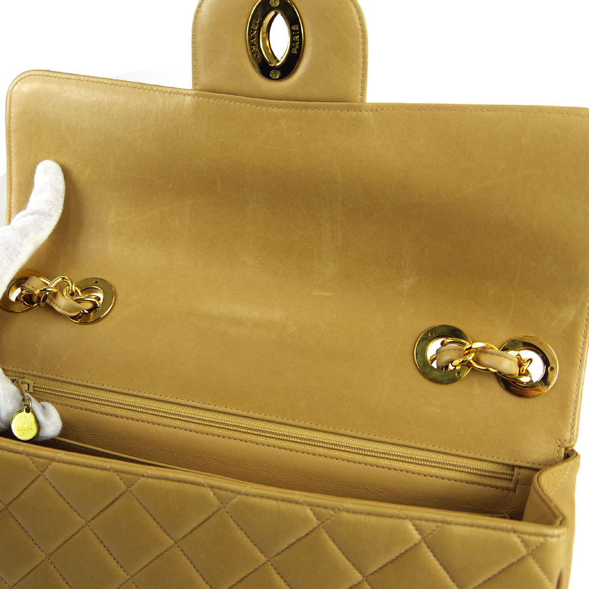 Chanel * Classic Flap Jumbo Double Chain Shoulder Bag Beige Lambskin