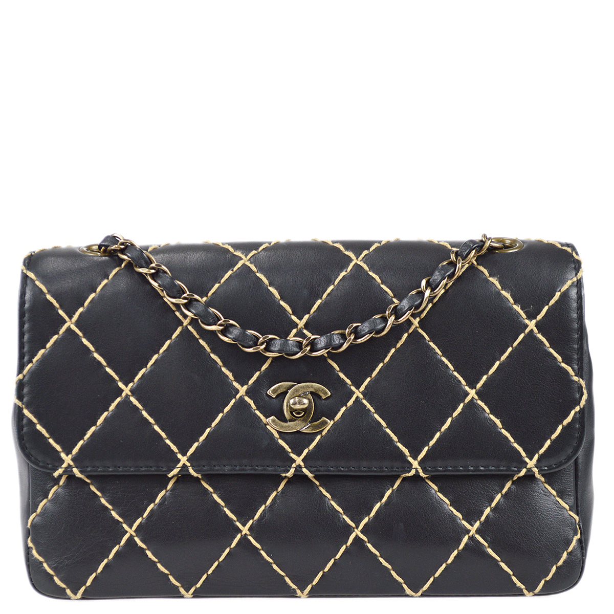 Chanel Wild Stitch Straight Flap Chain Shoulder Bag Calfskin