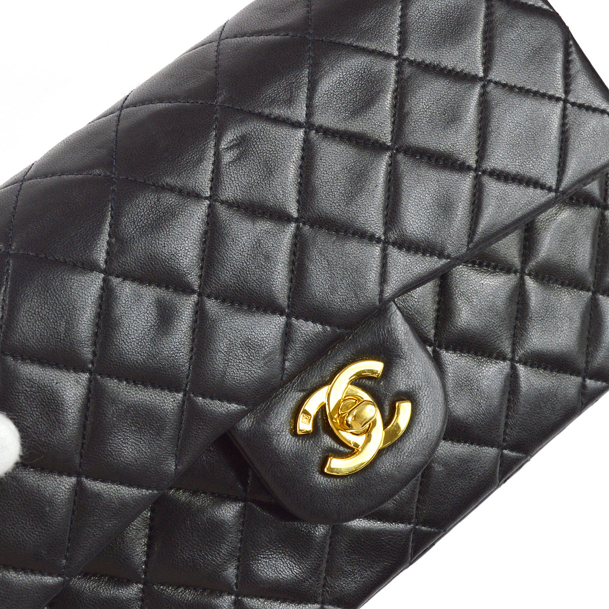Chanel 1994-1996 Classic Double Flap Small Shoulder Bag Black Lambskin