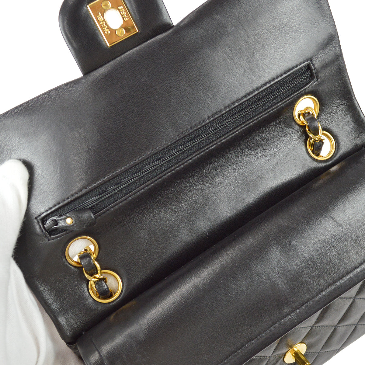 Chanel 1994-1996 Classic Double Flap Small Shoulder Bag Black Lambskin
