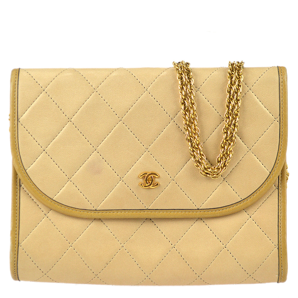 Chanel Double Chain Shoulder Bag Beige Lambskin