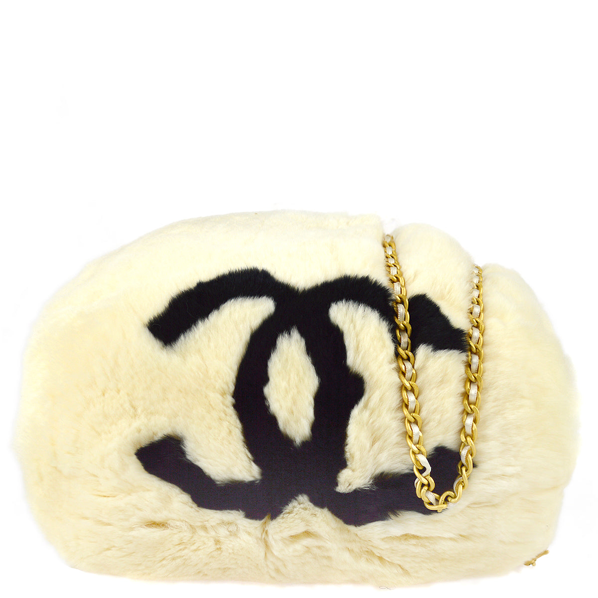 Chanel Hand Warmer Chain Shoulder Bag White Fur