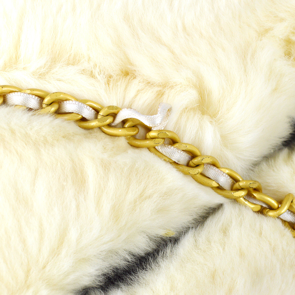 Chanel Hand Warmer Chain Shoulder Bag White Fur