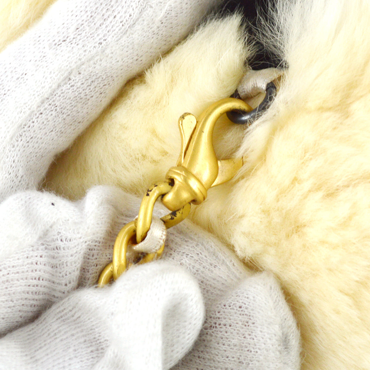 Chanel Hand Warmer Chain Shoulder Bag White Fur
