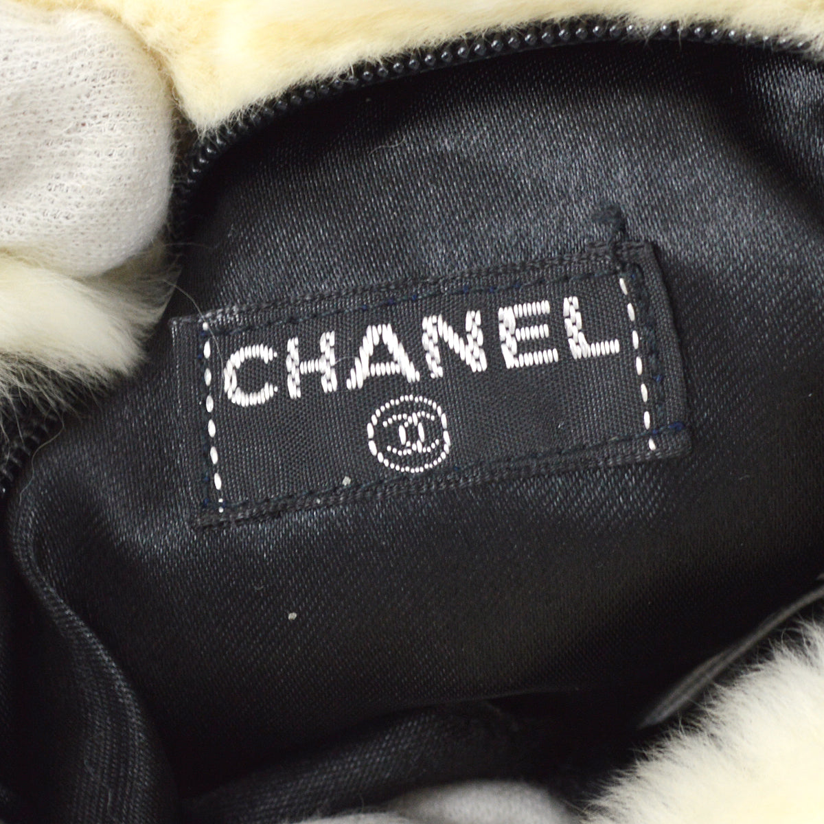 Chanel Hand Warmer Chain Shoulder Bag White Fur