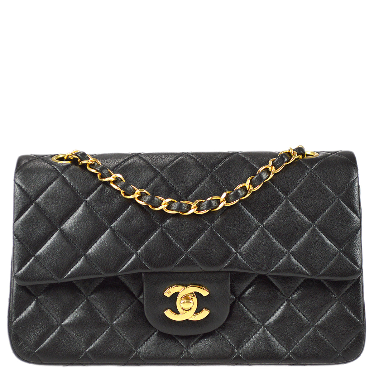 Chanel 1991-1994 Classic Double Flap Small Shoulder Bag Black Lambskin
