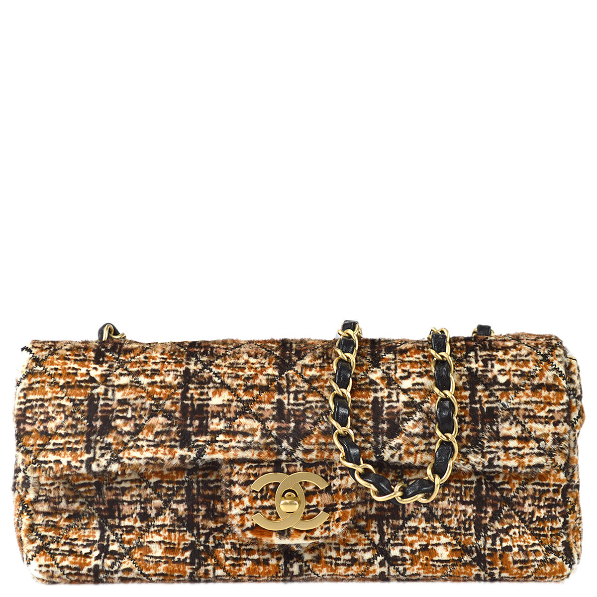 Chanel East West Chain Shoulder Bag Brown Pony Fur