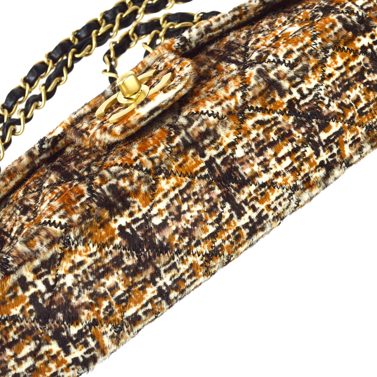 Chanel East West Chain Shoulder Bag Brown Pony Fur
