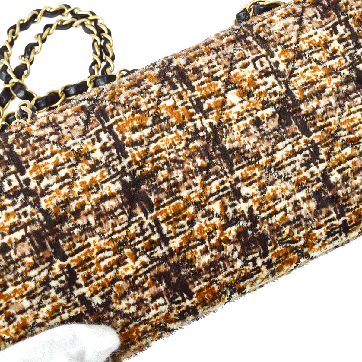 Chanel East West Chain Shoulder Bag Brown Pony Fur