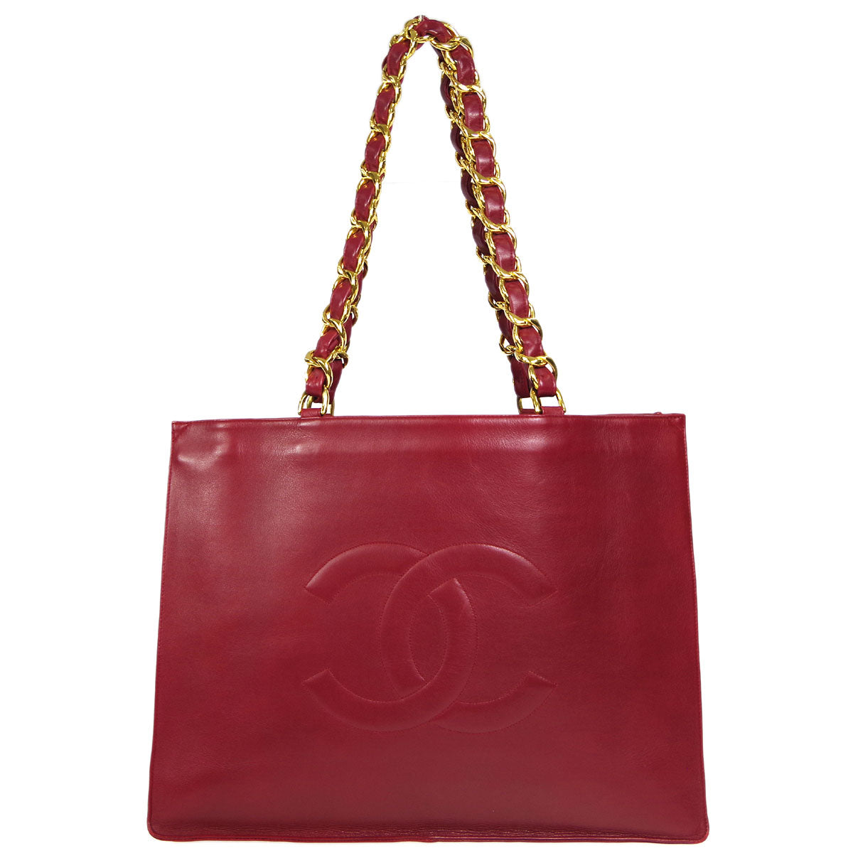 Chanel * Chain Shoulder Tote Bag Red Lambskin