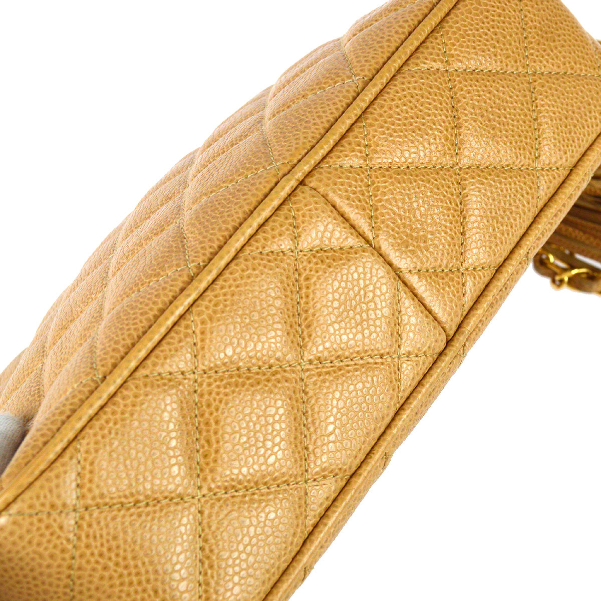 Chanel Chain Fringe Shoulder Bag Beige Caviar