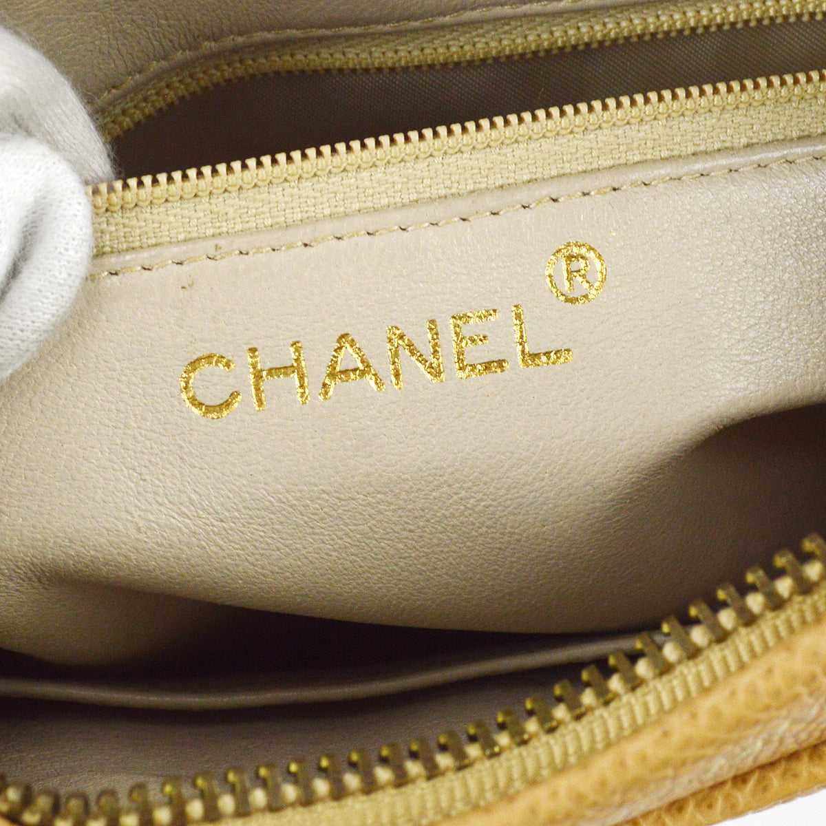 Chanel Chain Fringe Shoulder Bag Beige Caviar