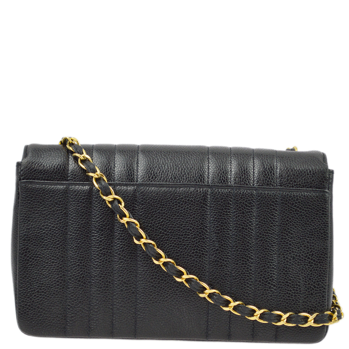 Chanel 1991-1994 Black Caviar Classic Flap Mademoiselle Chain Shoulder Bag