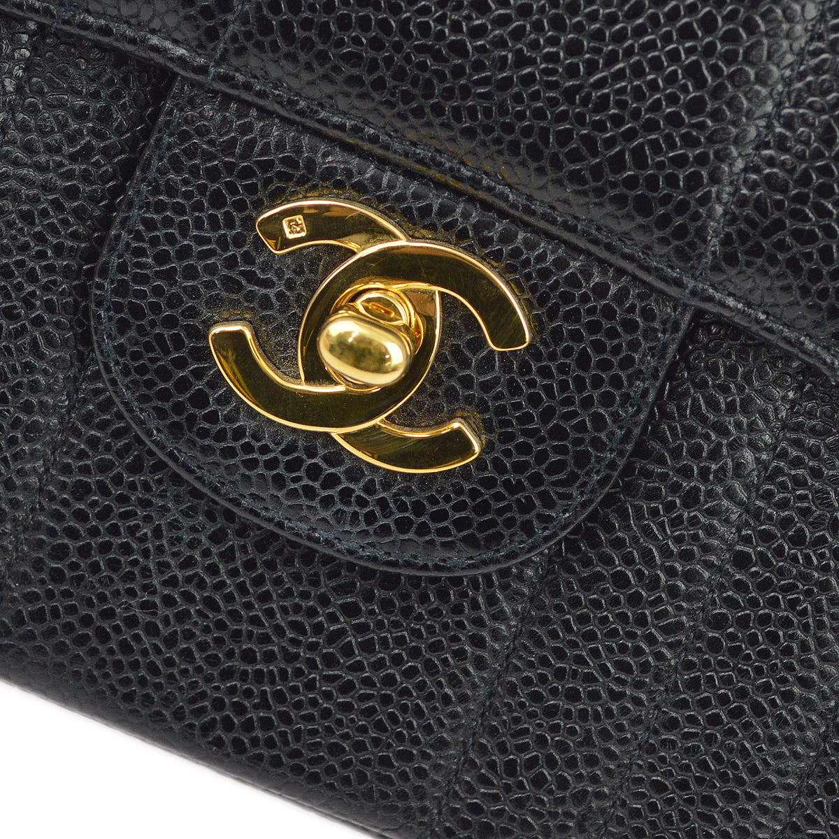 Chanel 1991-1994 Black Caviar Classic Flap Mademoiselle Chain Shoulder Bag