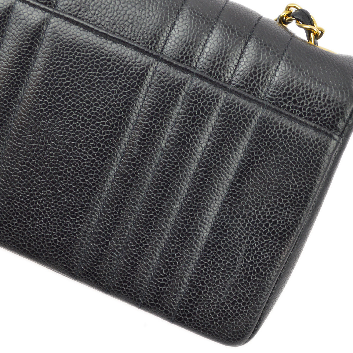 Chanel 1991-1994 Black Caviar Classic Flap Mademoiselle Chain Shoulder Bag