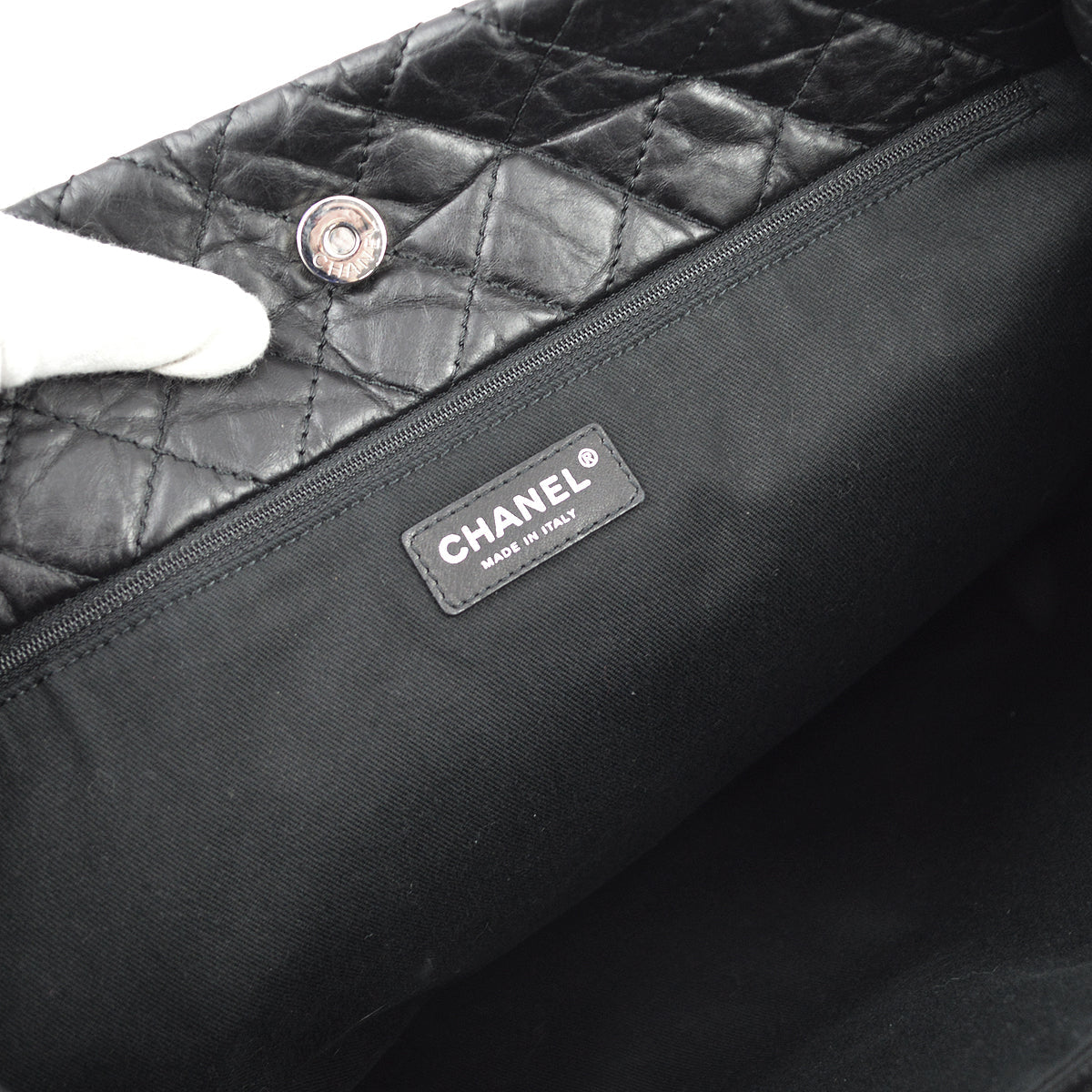 Chanel * 2009-2010 Black Calfskin Fur 2way Shoulder Tote Handbag