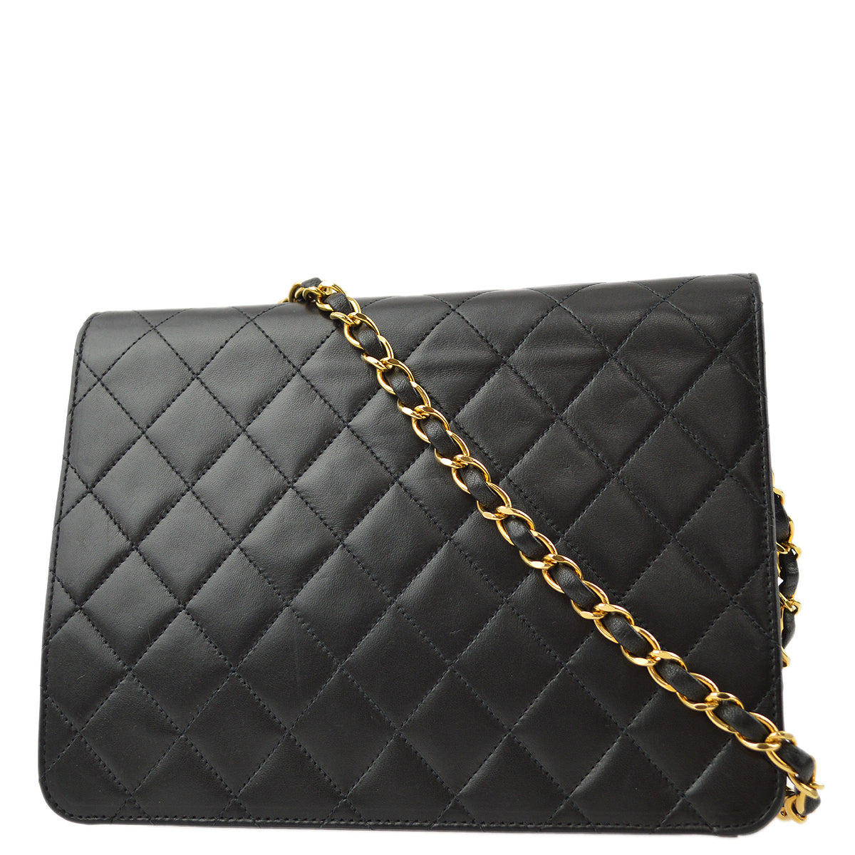 Chanel 1997-1999 Black Lambskin Pushlock Small Half Flap Shoulder Bag