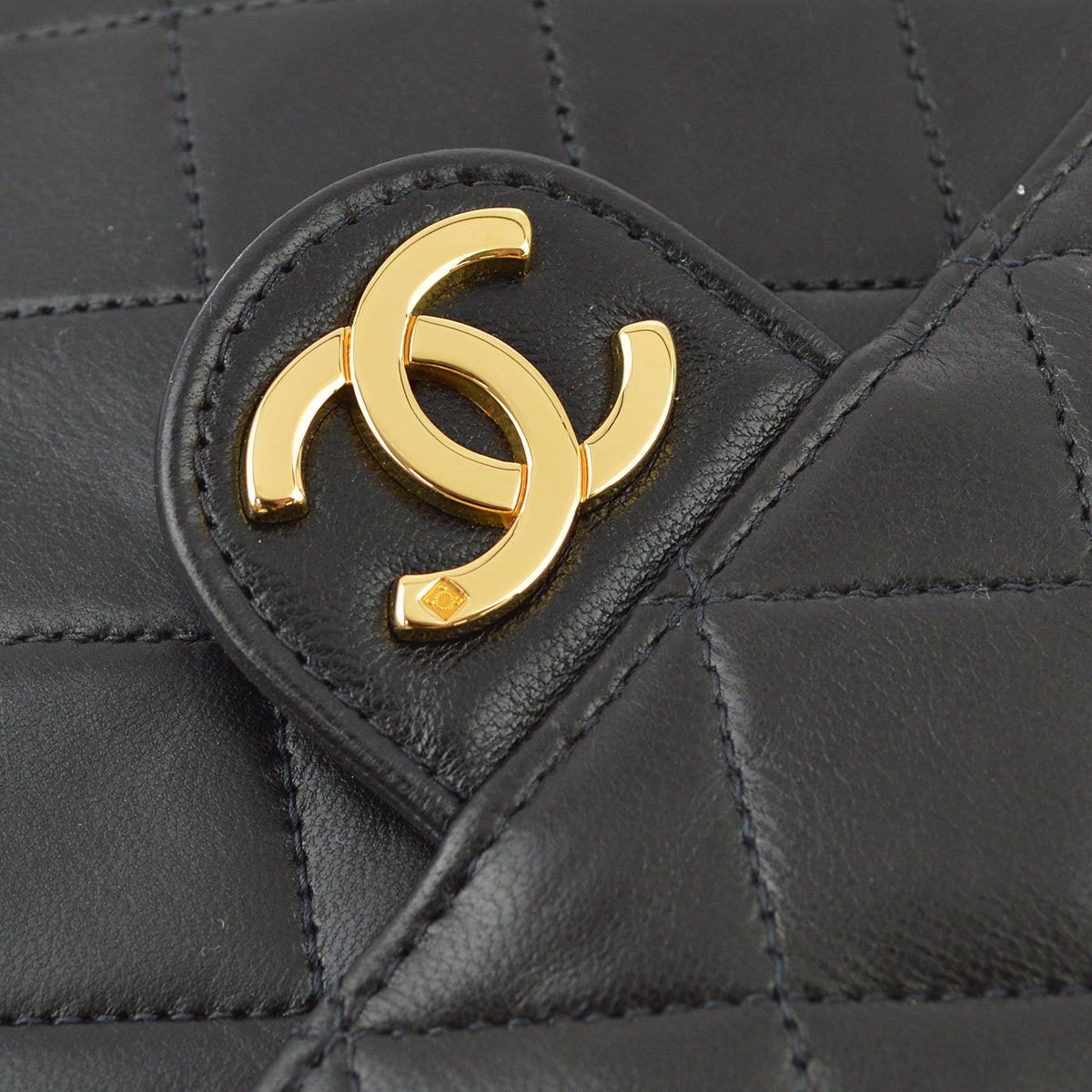 Chanel 1997-1999 Black Lambskin Pushlock Small Half Flap Shoulder Bag