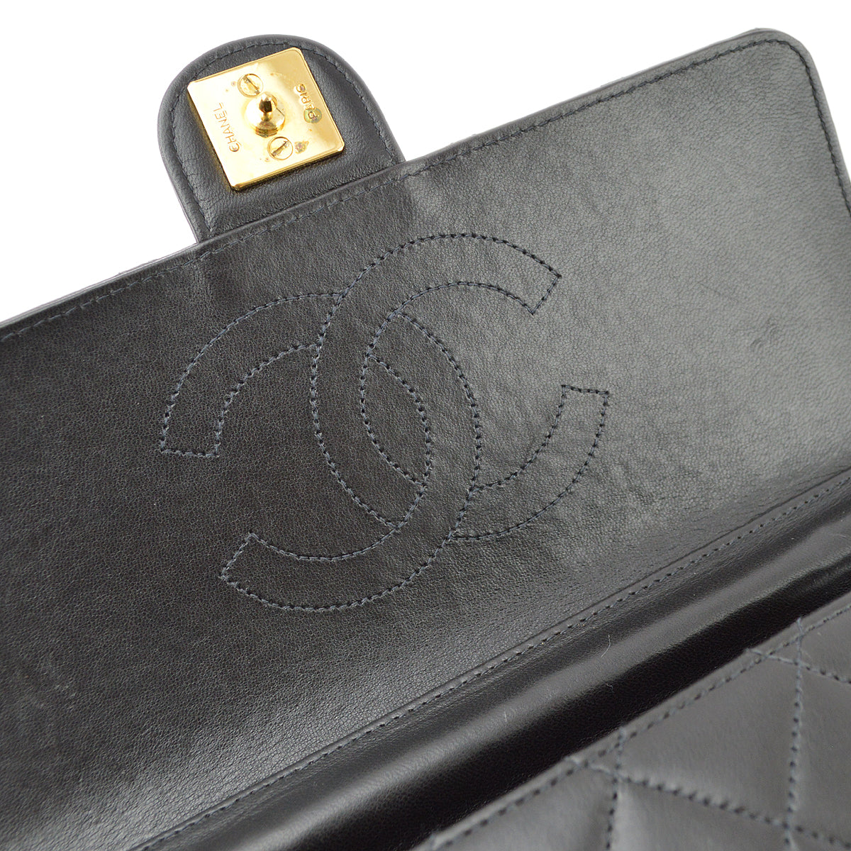 Chanel 1997-1999 Black Lambskin Pushlock Small Half Flap Shoulder Bag