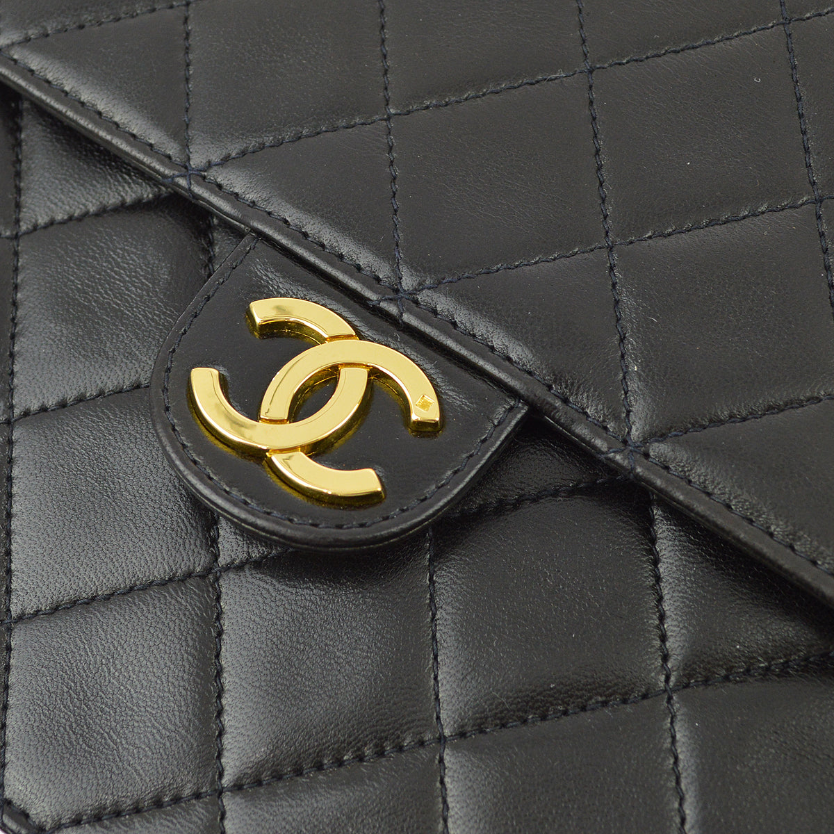Chanel 1994-1996 Black Lambskin Pushlock Medium Half Flap Shoulder Bag
