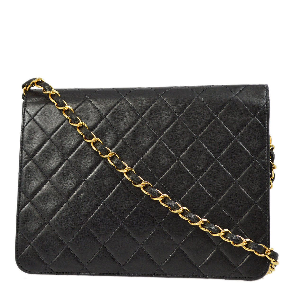 Chanel 1994-1996 Black Lambskin Pushlock Small Half Flap Shoulder Bag