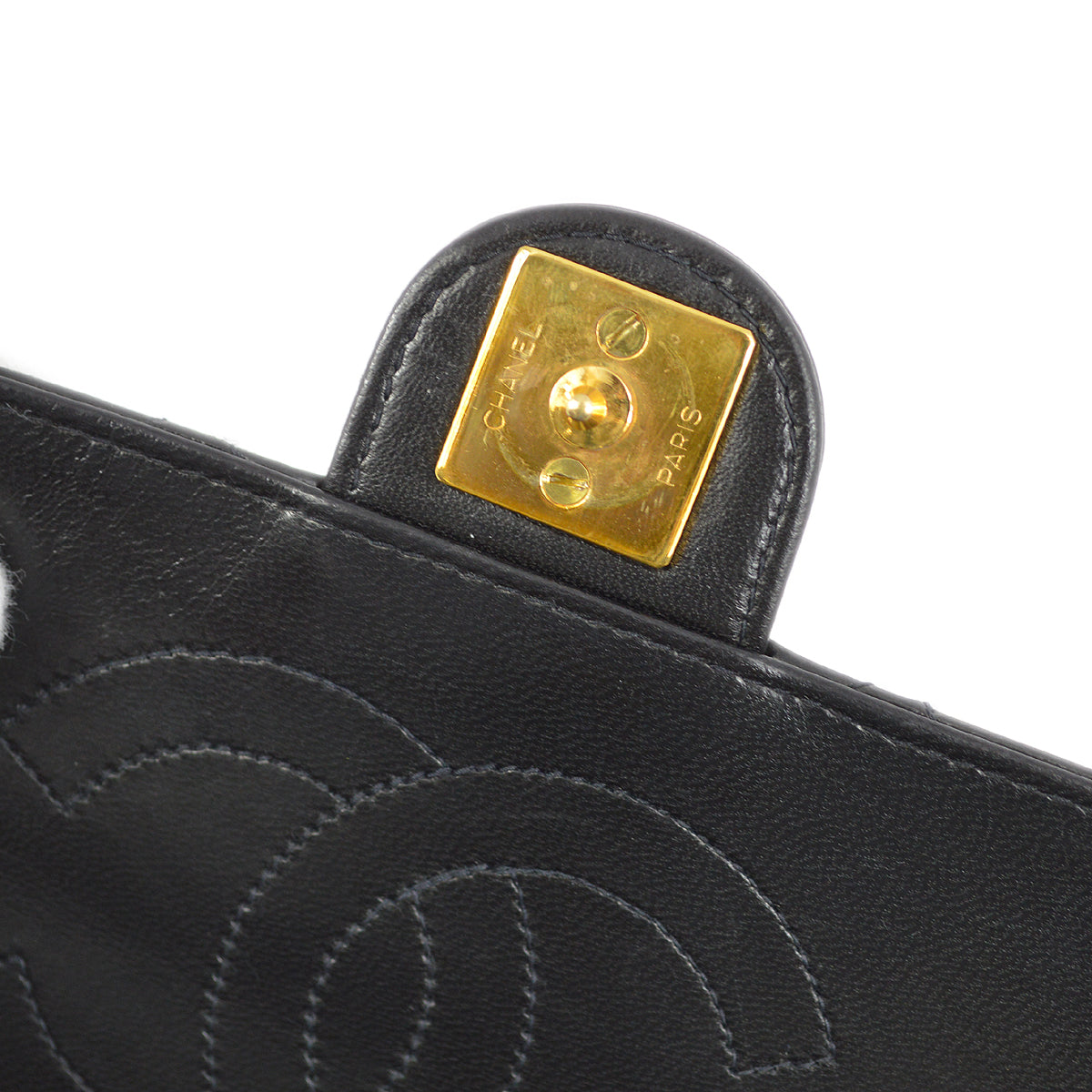 Chanel 1994-1996 Black Lambskin Pushlock Small Half Flap Shoulder Bag