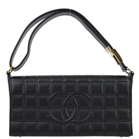 Chanel 2001-2003 Black Lambskin Choco Bar Shoulder Bag
