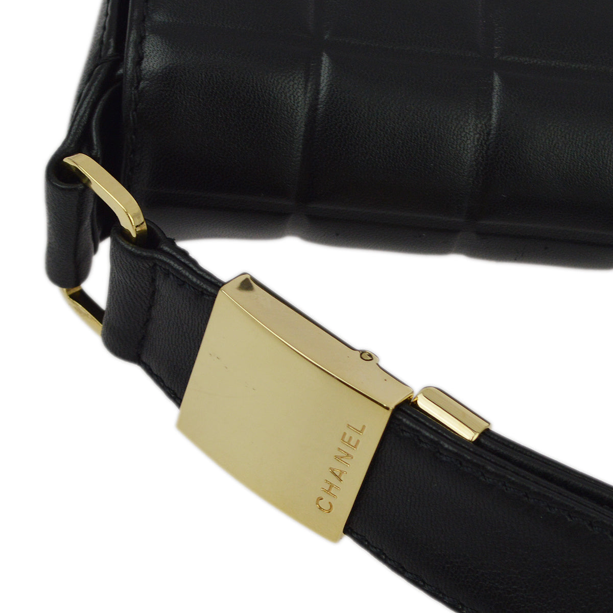 Chanel 2001-2003 Black Lambskin Choco Bar Shoulder Bag