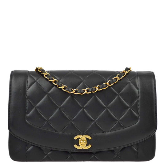 Chanel 1994-1996 Black Lambskin Medium Diana Shoulder Bag
