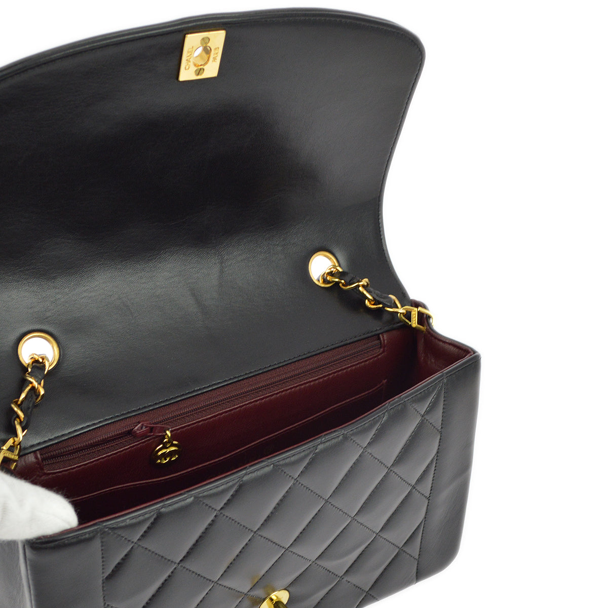 Chanel 1994-1996 Black Lambskin Medium Diana Shoulder Bag