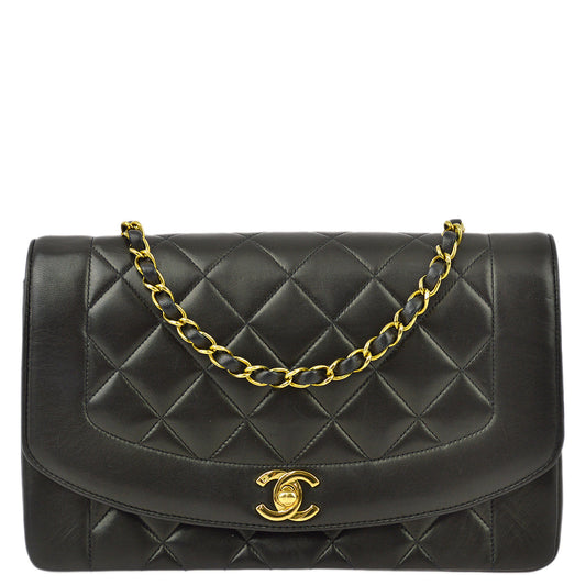 Chanel 1991-1994 Black Lambskin Medium Diana Shoulder Bag