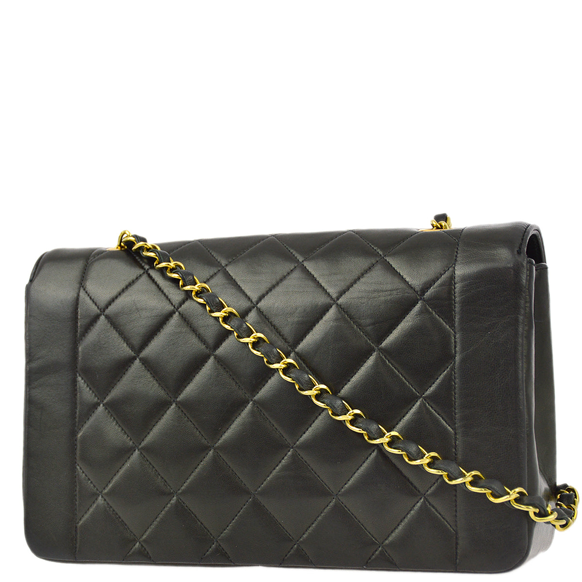 Chanel 1991-1994 Black Lambskin Medium Diana Shoulder Bag