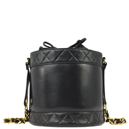 Chanel 1989-1991 Black Lambskin Bucket Shoulder Bag