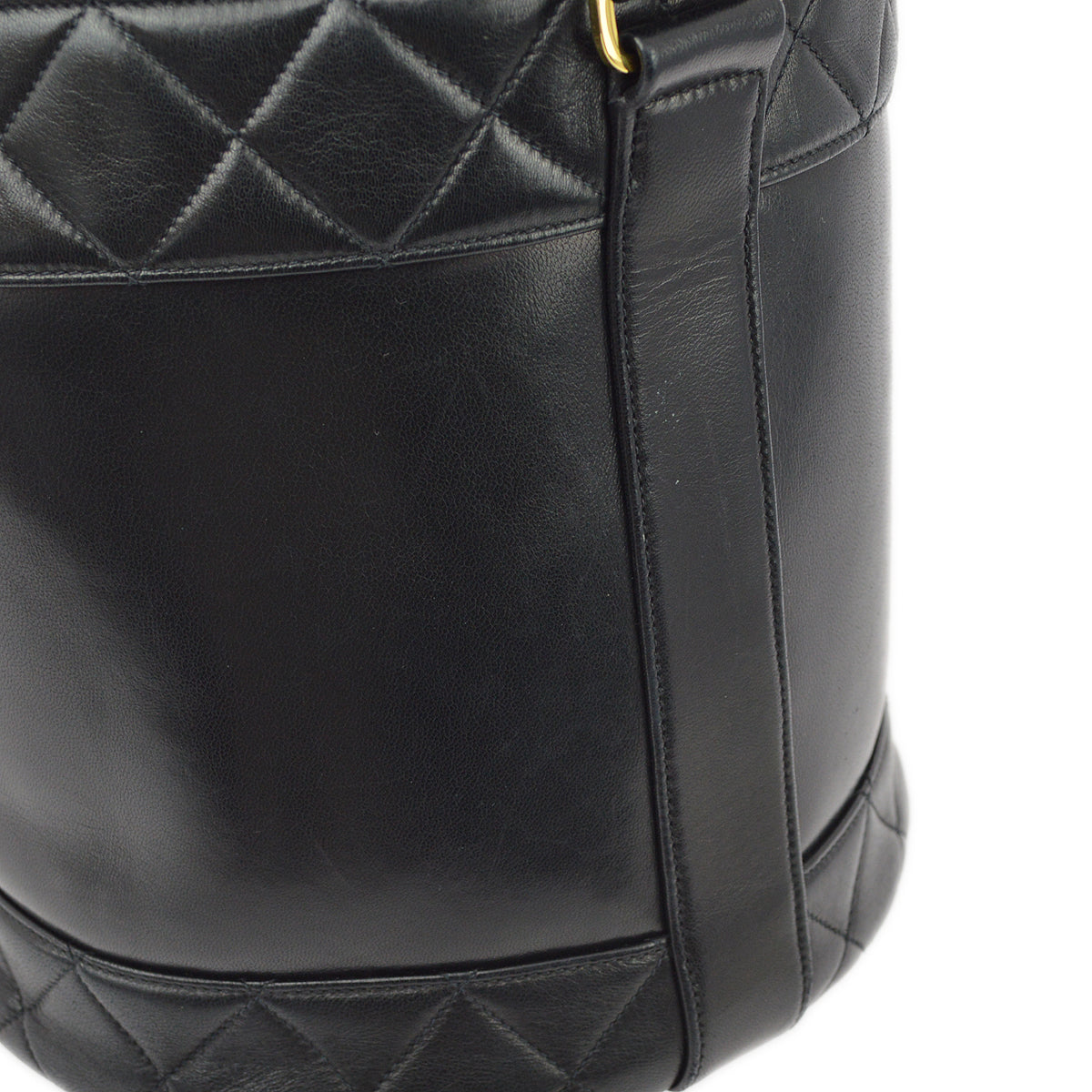Chanel 1989-1991 Black Lambskin Bucket Shoulder Bag